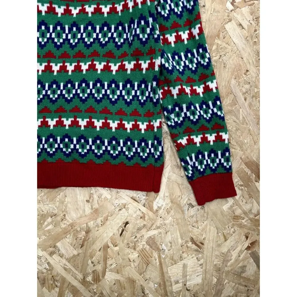 Holiday Time Ugly Christmas Sweater Mens Large Gorilla Santa Hat Candy Cane Knit
